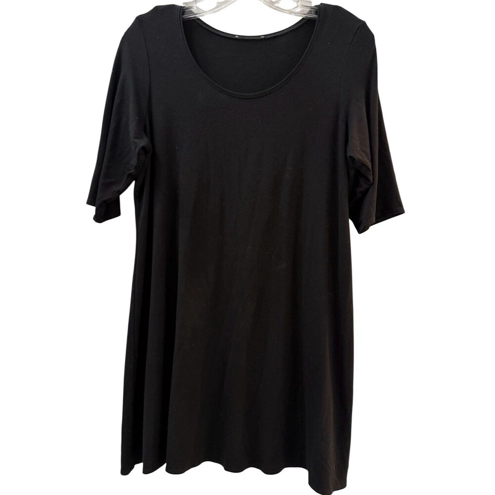 Eileen Fisher Half Sleeve Rayon Blend Shirt Tunic Dress Size Medium Black